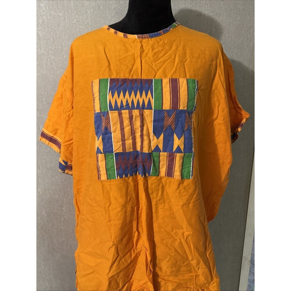 Vtg 90s Nile Queen Plus 2 Pc Set Kente Tribal Print Top Skirt Cotton Orange 3X
